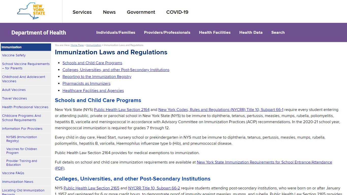 Immunization Laws and Regulations - New York State Department of Health